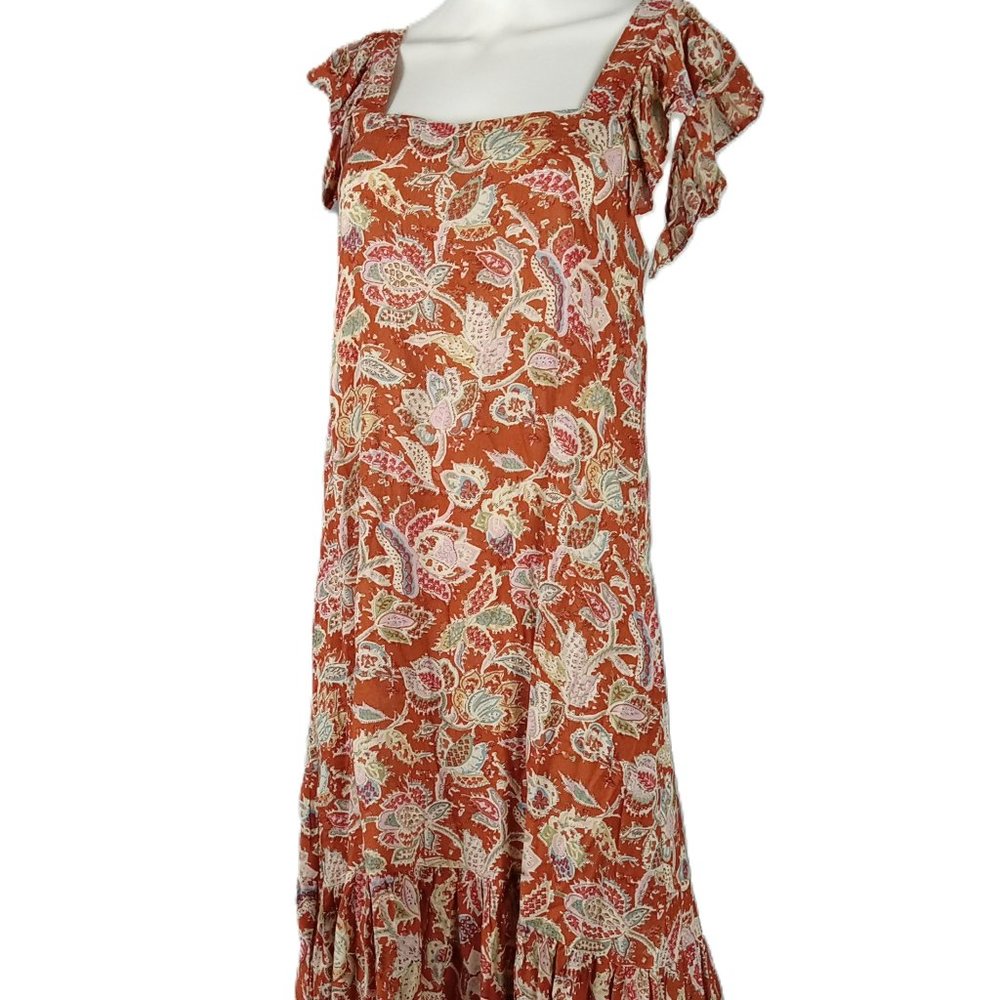 House Of Harlow Women's Maxi Shift Dress Size XS Rust Floral Flutter Sleeve